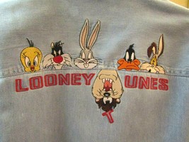 Vintage Warner Bros Looney Tunes Blue Denim/Striped Shirt~Unisex/Men&#39;s Size L - £78.06 GBP