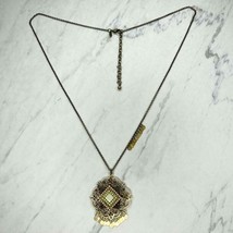 Chico&#39;s Gold Tone Long Chain Link Ornate Rhinestone Pendant Necklace - £10.26 GBP