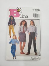 Vtg Butterick Sewing Pattern Cut 6426 B-Line Girl&#39;s Shirt Tie Skirt Pants 7-8-10 - £5.43 GBP