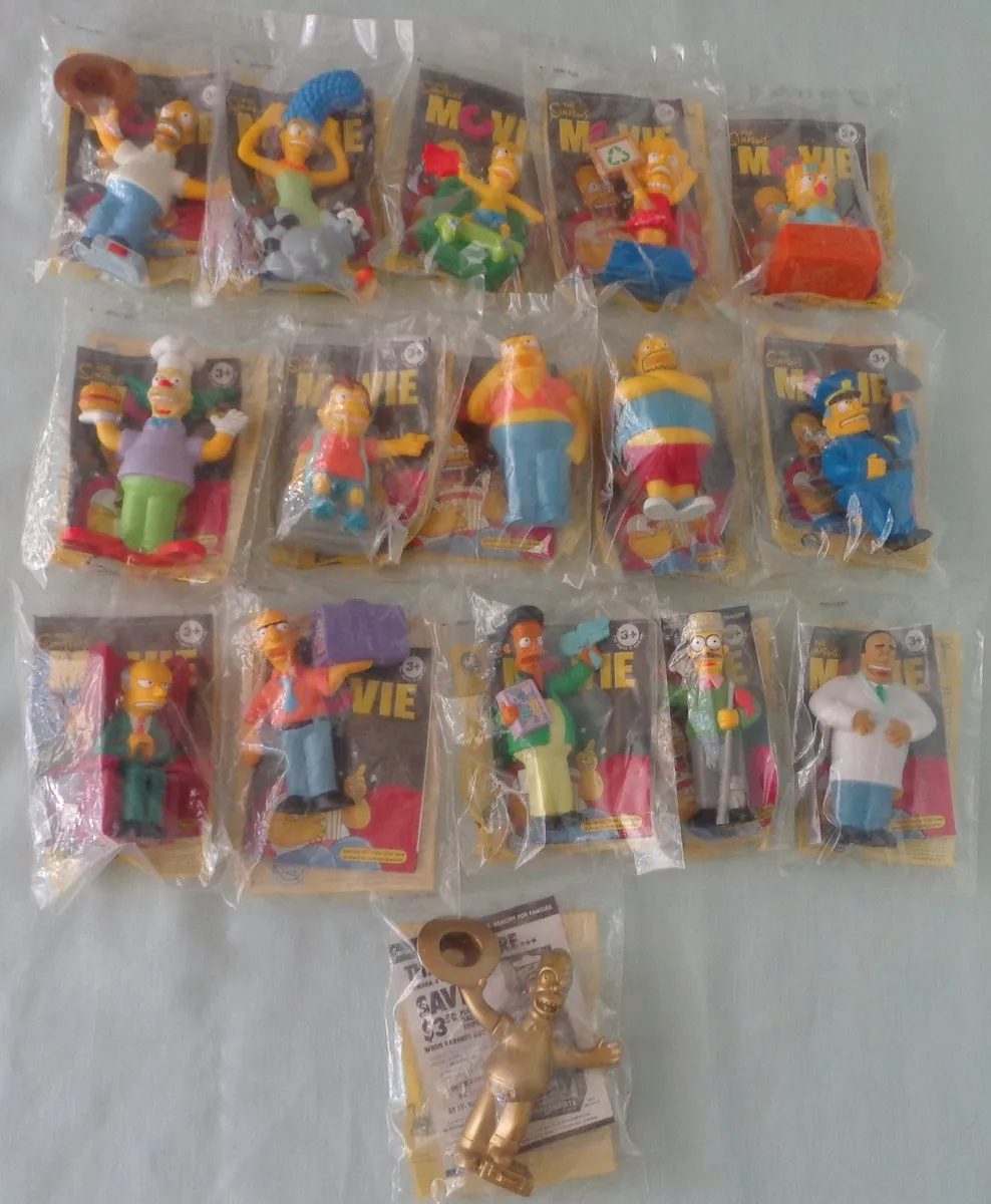 Primary image for THE SIMPSONS MOVIE 2007 BURGER KING FULL SET OF 16 TOYS SEALED,  GOLD HOMER