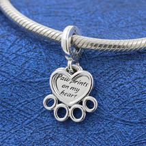 2021 Spring Release 925 Sterling Silver Hearts &amp; Paw Print Dangle Charm Pendant  - £14.06 GBP