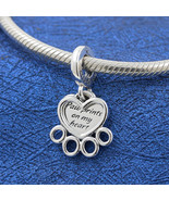 2021 Spring Release 925 Sterling Silver Hearts &amp; Paw Print Dangle Charm ... - £13.84 GBP