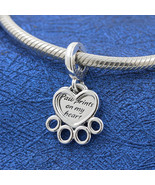 2021 Spring Release 925 Sterling Silver Hearts &amp; Paw Print Dangle Charm ... - $18.80