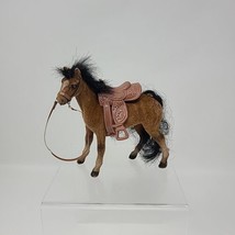 Vintage Flocked Brown Horse With Saddle Reins Western Cowboy Equestrian ... - £23.26 GBP