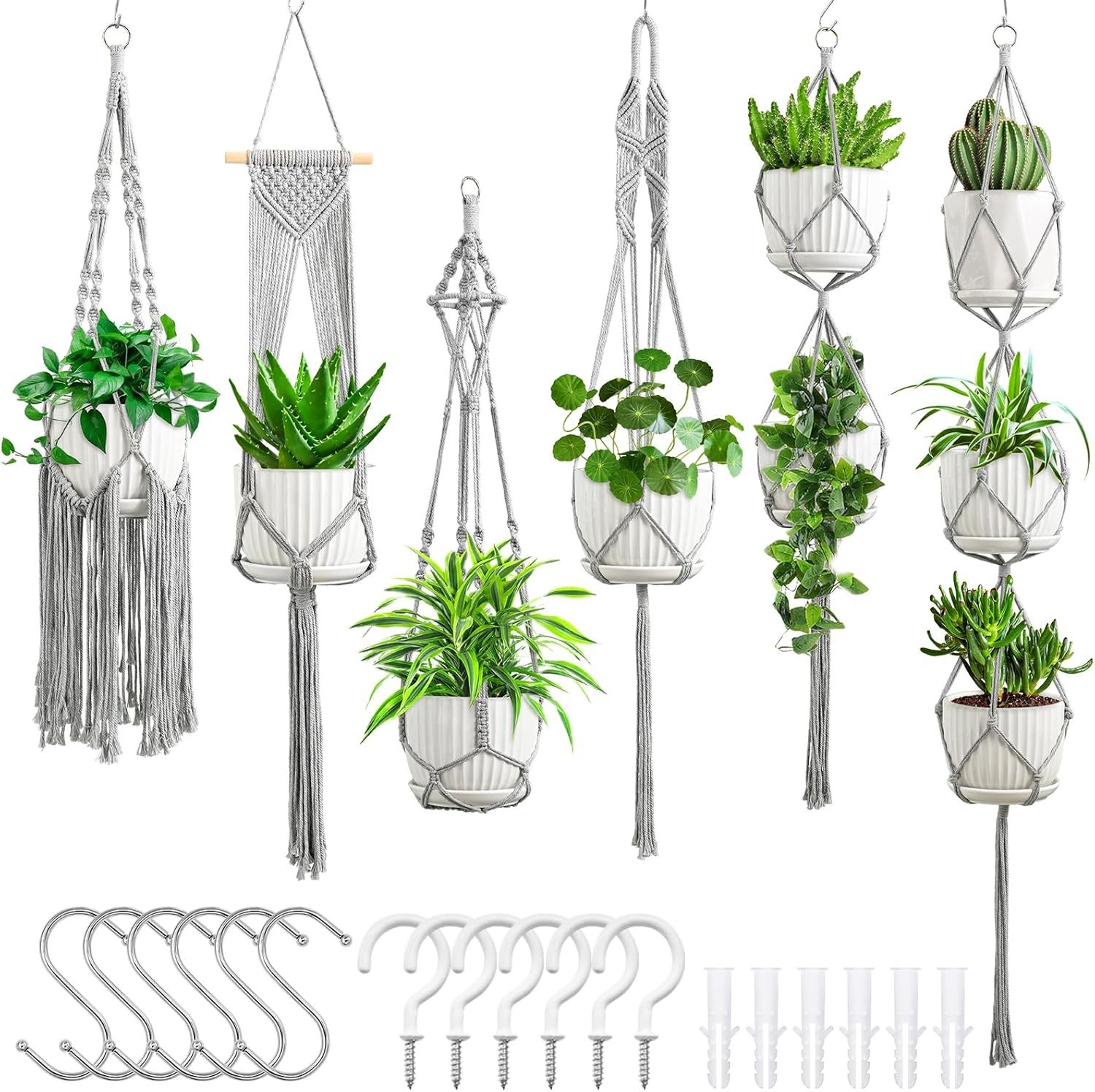 Macrame Plant Hangers, 6Pack Hanging Planters For Indoor, Pots Not Included - $31.99
