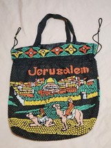 ISRAEL Jerusalem Tote Bag Purse Hand Beaded with Drawstring &amp; Hebrew Label - £13.48 GBP