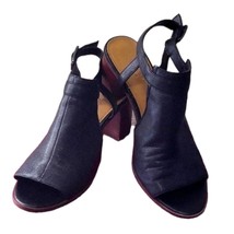 Franco Sarto Open Toe Mandi Block Heels Black Leather Shoes Women&#39;s 9.5 M - £15.48 GBP