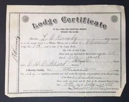 c.1909 Pleasant Indiana Freemasonry Lodge Certificate Lodge 134 - $23.00