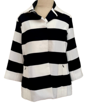 Luii Jacket Women M Black and White Stripe Wide Collar Slash Side Pockets Snap C - £25.50 GBP