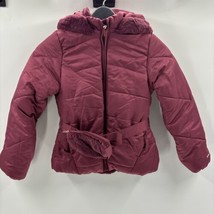 NWT Tahari Girl Full Zip Faux Fur Belted Jacket w/Hood Burgundy Size 10 - £26.05 GBP