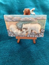 An item in the Art category: polar bear family ceramic relief sculpture art on wooden stand easel