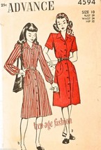 Vintage 1940s Sewing Pattern Advance #4594 Dress Size 10 Bust 29 Waist 2... - $22.72