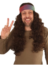 Hippie Wig Costume with Tie Dye Flex HeadBand 60s 70s Hippy Woodstock Fe... - £9.76 GBP