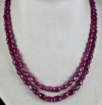 Natural Untreated Ruby Beads Cabochon 11 Mm 2 Line 232 Carats Gemstone Necklace - £493.86 GBP