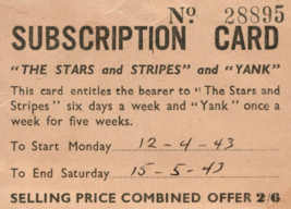 1943 WWII Stars and Stripes Subscrition Card - $24.75