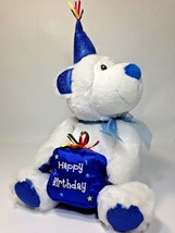 Happy Birthday Teddy Bear Plush Polar Cub Celebration Blue White Petting... - $24.95
