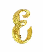 Vintage Signed Mamselle Initial Letter E Brushed Gold Plated Carved Brooch Pin - £11.98 GBP
