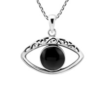 Mystical All-Seeing Eye Black Onyx Sterling Silver Pendant Necklace - £19.54 GBP