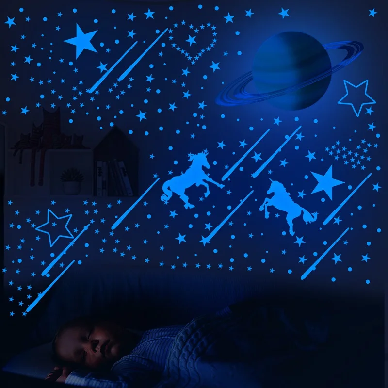 Play Blue Moon Stars Luminous Wall Stickers for Play Rooms Decoration Art Fluore - £23.17 GBP