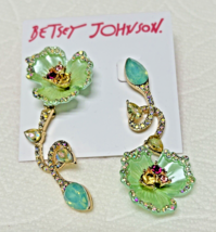 Betsey Johnson MOC Rhinestone Studded Poppy Dangle Earrings Ice Minty Green - £27.29 GBP