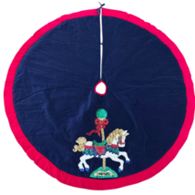 Blue Velvet Christmas Tree Skirt Sequined Embroidery Carousel Horse 54 G... - $44.54