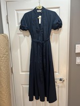 MEIMEIJ Navy Blue Midi Dress with Tie Waist and Puff Sleev - $4,547.87 MXN