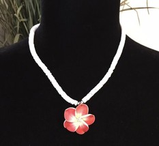 Flower Puka Shell Necklace Hawaiian Surfer Beach Floral Y2K Approx 18&quot; - £11.79 GBP