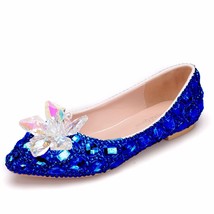 Crystle Cinderella Shoes Rhinestone Women Sexy Lady Wedding Flats  Big Size 34-4 - £84.75 GBP