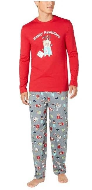 Primary image for Men's Red Gray Pajama Set Family PJs Christmas Holidays Dog Lovers XL  New
