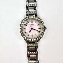 Fossil ES-2189 Women&#39;s Watch 34mm Crystal Silver Tone Pink Dial New Battery - £20.90 GBP