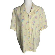 Vintage Russ Togs Button Up Collared Shirt M Yellow Floral Short Sleeve Cotton - £17.76 GBP