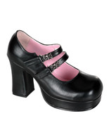 DEMONIA GOT09/B/PU Sexy Gothic Punk Lolita Double Strap Black Mary Janes... - $101.14 CAD