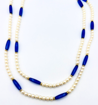 Vintage Monet Single Strand Faux Pearl Blue Tube Bead Necklace 42 in - £18.69 GBP