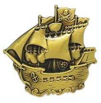Gold Pirate Ship Belt Buckle Metal BU199 - £7.79 GBP