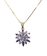 Marquise &amp; Round Tanzanite Cluster Pendant w/ Box Chain 14K Gold Necklace - £343.17 GBP