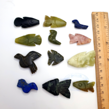 12 pcs Vintage Lapis Lazuli, jade Crystal Stone Birds Fish Amulets Pendants - $92.00