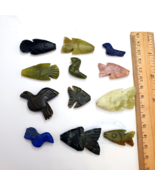 12 pcs Vintage Lapis Lazuli, jade Crystal Stone Birds Fish Amulets Pendants - $92.00