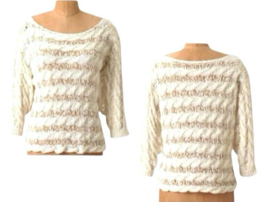 $129 Anthropologie Vintage Pullover Top Small 2 4 Cream Moth Openwork Cables NWT - £43.29 GBP