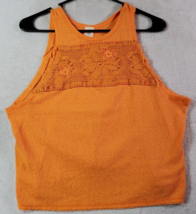 Free People Tank Top Womens Size Medium Orange Knit Cotton Sleeveless Round Neck - £14.73 GBP