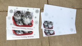 Gray Tabby Cat Kittens Christmas Holidays Card Set Of 2 with Matching Envelopes - £2.31 GBP