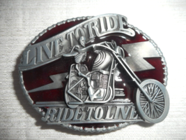 Live To Ride Ride To Live Belt Buckle Silver Multi-Color Enamel 3&quot; W x 2 1/2&quot; T - £12.05 GBP