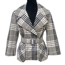 Yoana Baraschi Gray Plaid Belted Lined Blazer Stretch Jacket Size 6 - £27.40 GBP