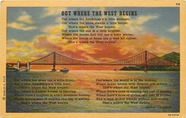 Linen Postcard CA Da856 Out Where the West Begins Poem Golden Gate Bridge - £2.67 GBP