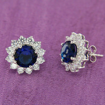 2 Ct Simulated Sapphire and Diamond 14k White Gold Plated Silver Stud Earrings - £76.44 GBP