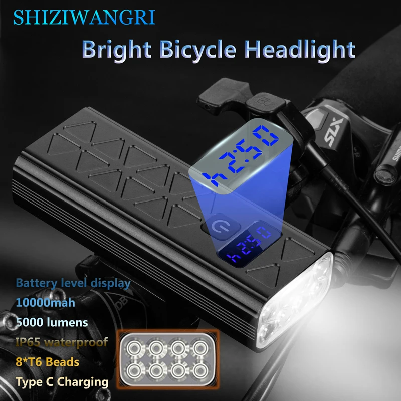 SHIZIWANGRI Bike Lights  Powerful 8*LED Rechargeable Bright 10000mAh Bicycle - £33.60 GBP+