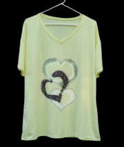 Yellow Triple Hearts V-Neck T-Shirt Tee Shirt Top Plus 1X Short Sleeve 4... - £11.07 GBP