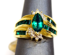 *10k Yellow Gold with White Gold Accent and Marquise Green Emerald Ring 20171613 - £444.84 GBP