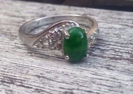 Authentic Jadeite Ring PT-750 With Cubic Zircon Size 5.5 - £143.70 GBP