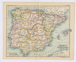 1912 Antique Map Of Spain And Portugal / Verso Madrid / Gibraltar Map - £12.96 GBP