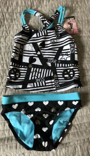 BNWTS GIRLS 2 piece swimsuit JOE BOXER size 6X HEARTS PEACE - £10.11 GBP